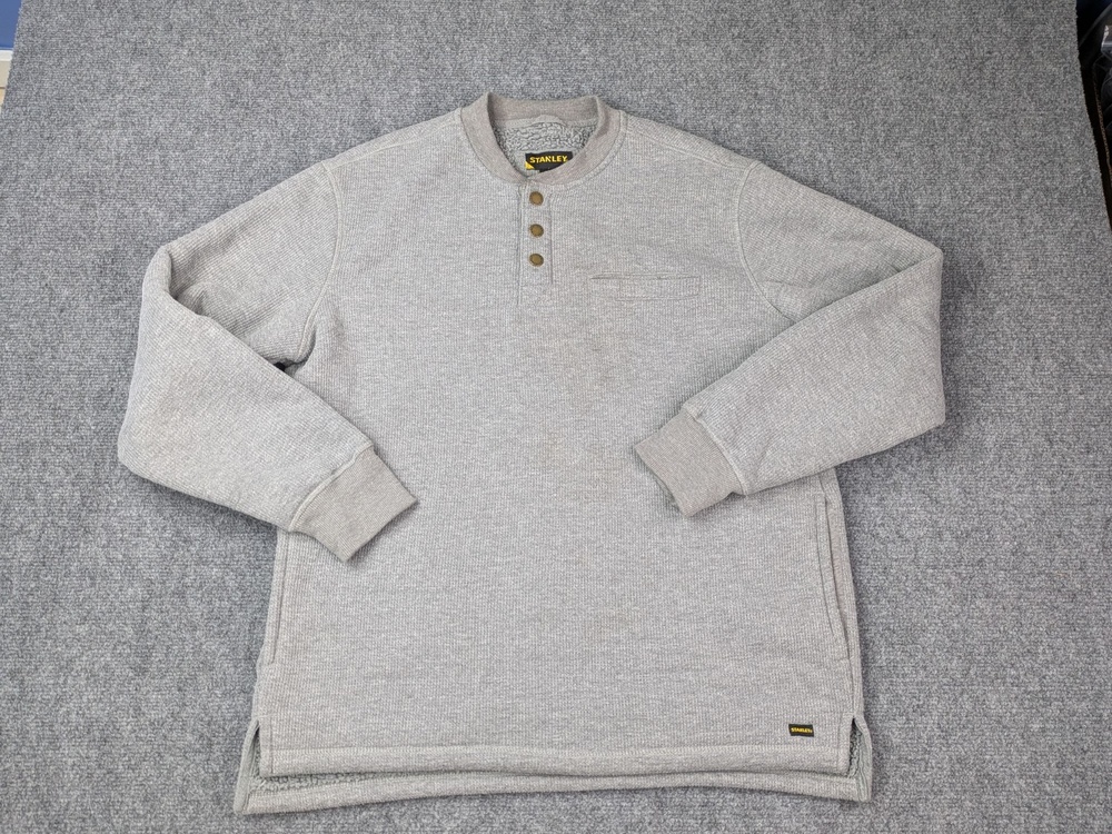 Stanley Sweatshirt Mens M Gray Sherpa Lined Thermal Henley Fleece Workwear